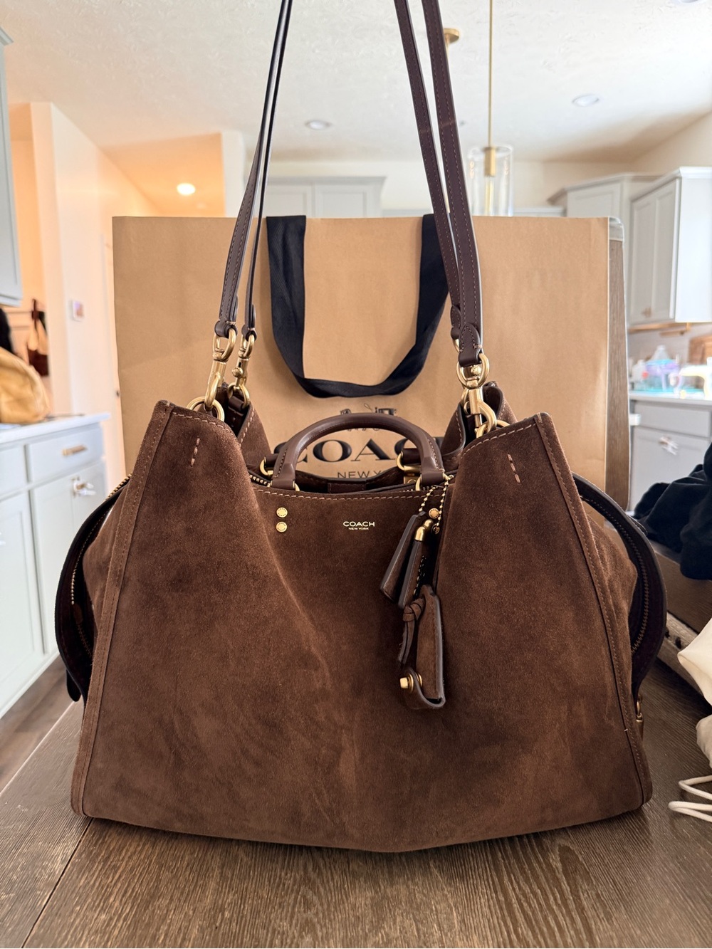 Coach Rogue 40 Chocolate Brown Suede with Gold-Tone Hardware - Picture 3 of 11